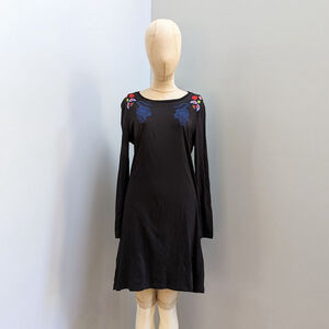 Desigual Ziggy Black Floral Embroidered Long Sleeve Dress Size L
